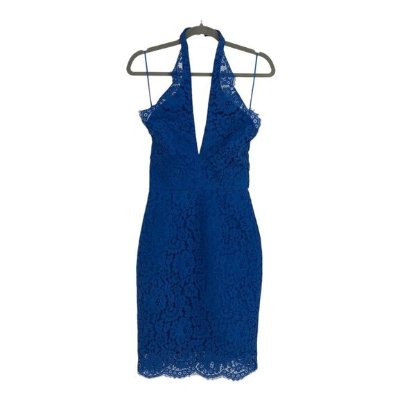 NWT Keepsake The Label  Cobalt Blue Lace Crossed Halter High Roads Dress XS - Picture 2 of 16